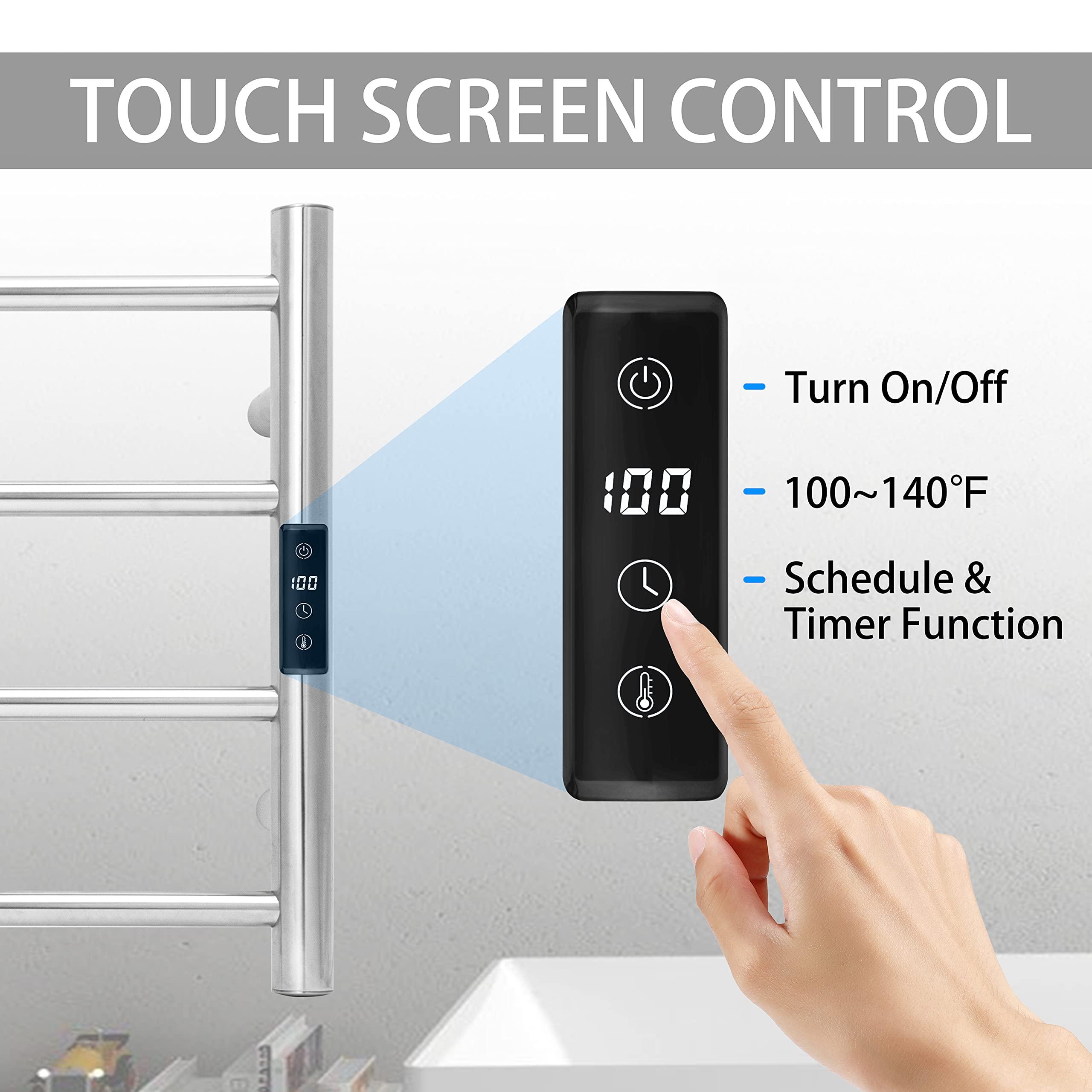 KEG KEG Smart WiFi Towel Warmer Wall Mounted with Built-in Timer and Temperature Adjust Control, 4 Bars Electric Stainless Steel Heated Towel Racks for Bathroom Brushed Nickel