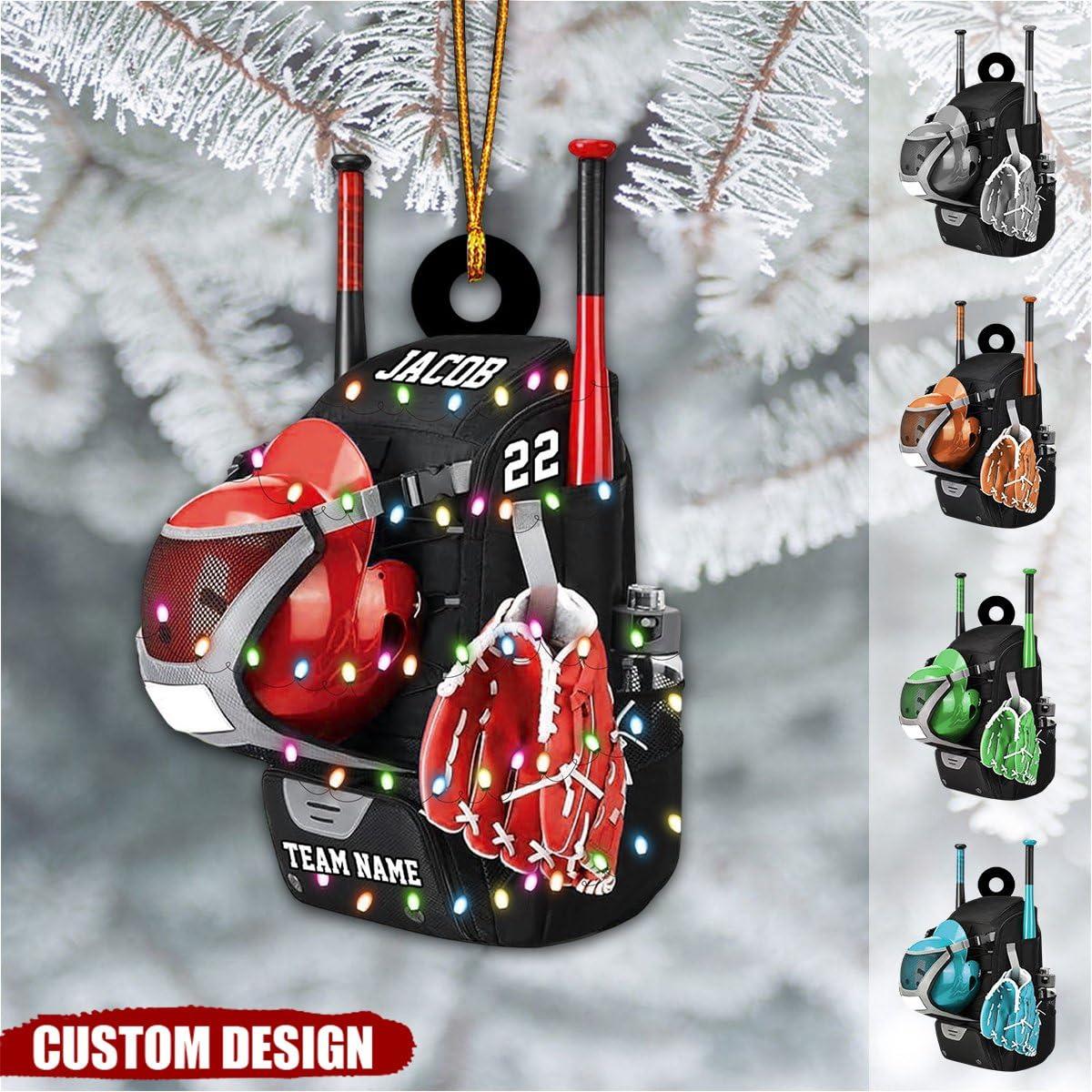 Generic Personalized Baseball Bag with Helmet & Gloves Christmas Ornament Gift For Baseball Lovers 2024 Personalized Christmas Tree Ornament for Baseball Lovers Baseball Glove Bat and Ball Ornament