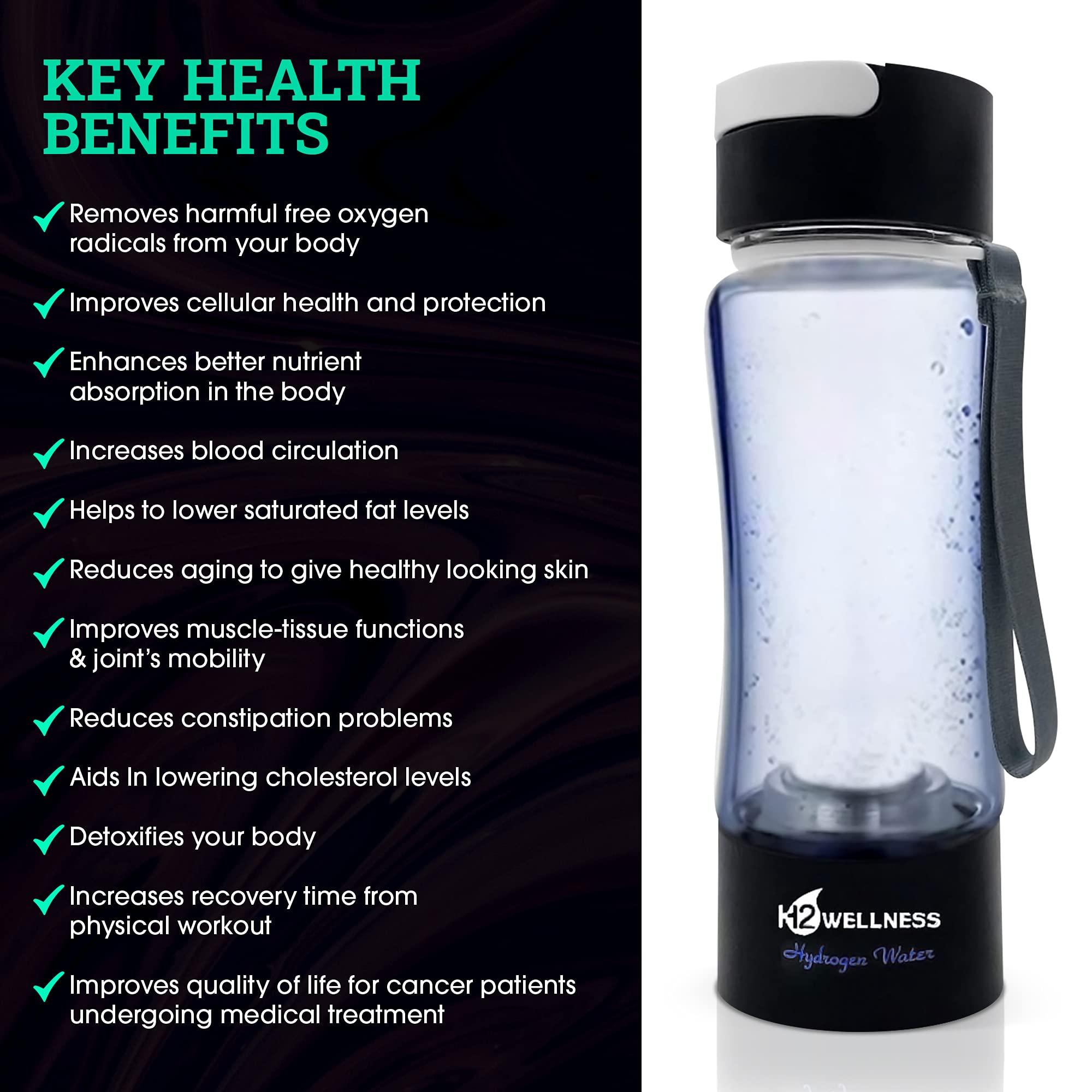 H2WELLNESS H2Wellness - Molecular Hydrogen Water Bottle, 400ml Portable Hydrogen Water Maker, Hydrogen Water Generator with Portable Inhaler Adapter and Self-Cleaning Mode, Black Tritan