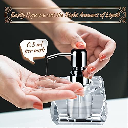 LIANGLAOI QTQZDD Crystal Glass Soap Dispenser for Bathroom, Modern Decorative Hand Soap Dispenser with Rust Proof Stainless Steel Pump, Lotion Dispenser for Kitchen Hotel Club Ornaments-Clear Glass