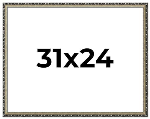 CustomPictureFrames.com 31x24 Frame Ornate Silver Solid Wood Picture Frame Width 1.125 Inches | Interior Depth 0.375 Inches | Willrick Traditional Frame with UV Acrylic Plexiglass, Foam Board Backing & Hanging Hardware