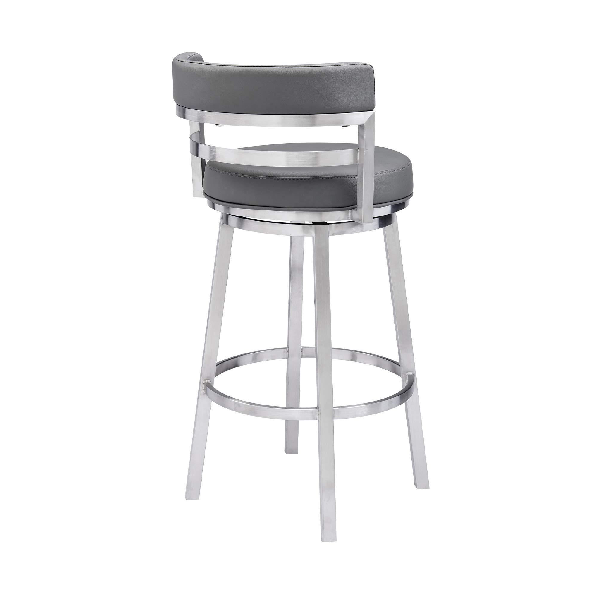 Armen Living Armen Living Mardrid LCMABABSGR26 Counter Chair, Gray, 360 Rotation, Stainless Steel, Faux Leather Seat, Seat Height 26.0 inches (66 cm)