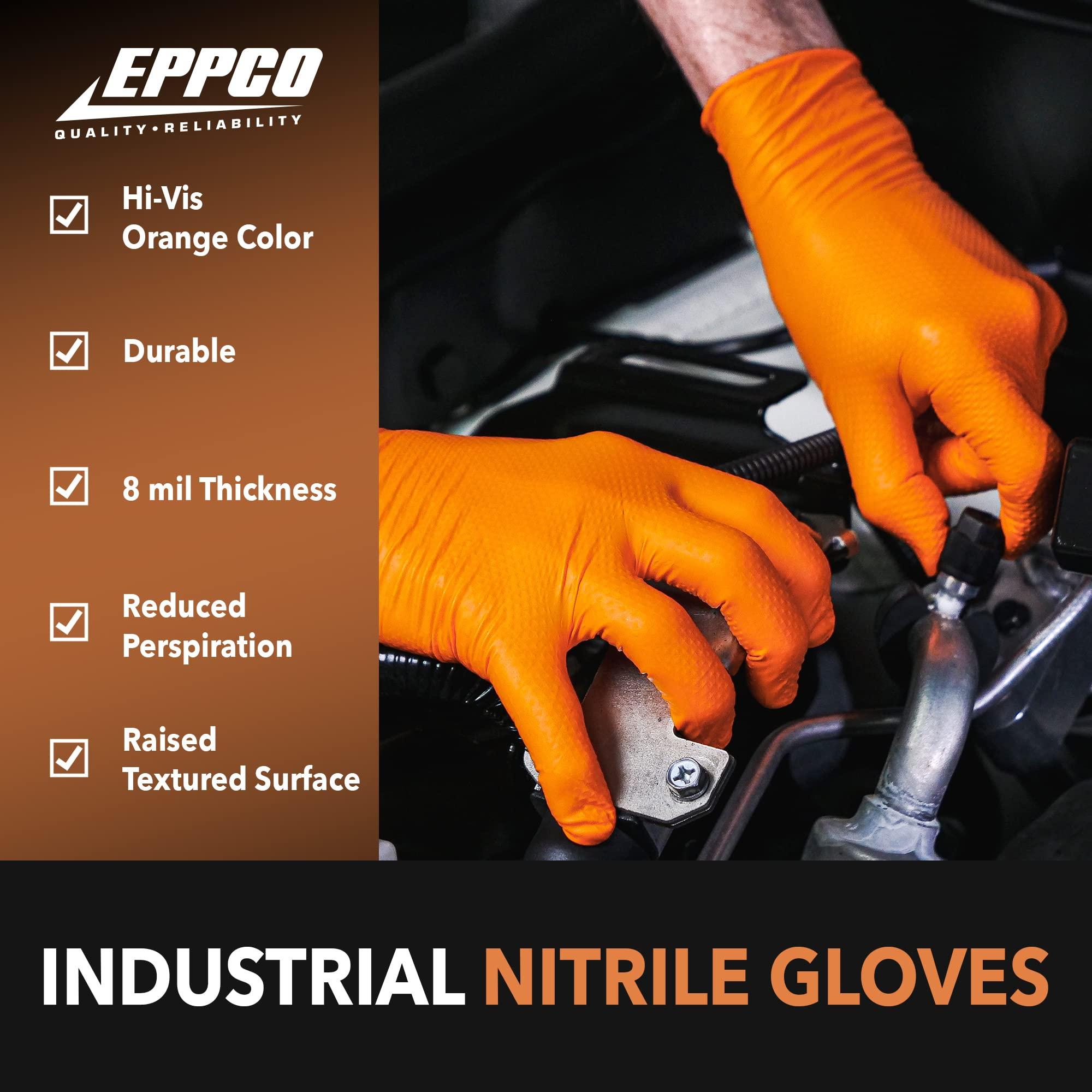 EPPCO EPPCO TigerGrip 8-Mil Nitrile Glove Disposable Powder, Latex Free Textured Superior Grip Orange Gloves, XL, Box of 100