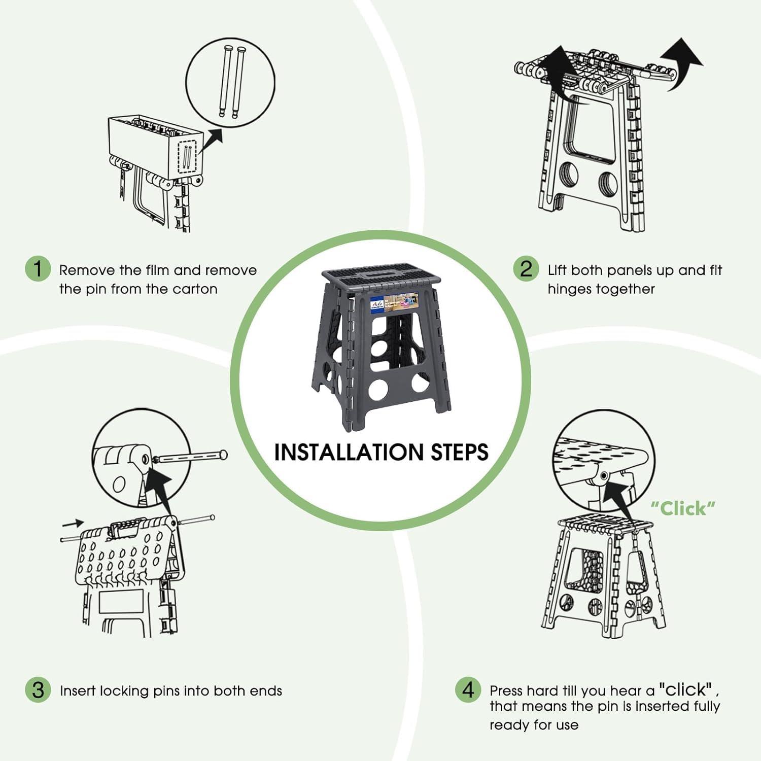 ACKO ACKO Folding Step Stool Foldable 16 Inch Stools for Adults and Kids,Plastic Stools Tall 400 lbs Capacity,Collapsible Stool for Kitchen, Stepping Foot Stool with Handle,Dot Grey 6Pack