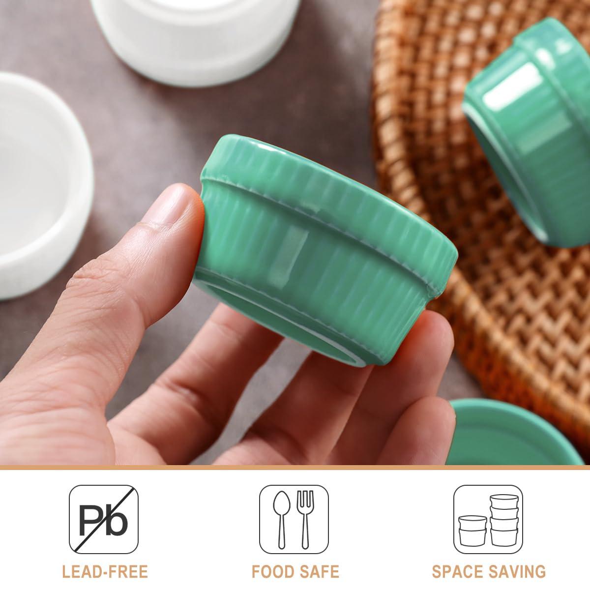 Vidalenta Vidalenta Mini Ramekins 1.5 oz Dipping Sauce Cups Ceramic Tiny Ramekins Set of 6 - Porcelain Souffle Dish Condiment Cups Small Bowls for Charcuterie Board, Microwave & Oven Safe, WhiteGreen