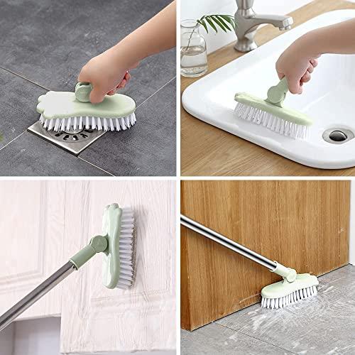 LandHope LandHope Long Handle Scrub Brush Rotatable Brush Head Floor Brush Scrubber Adjustable Poles Small Shower Tile Grout Scrubber Cleaning Brush for Bathroom Bathtub Kitchen Balcony Wall Deck Green