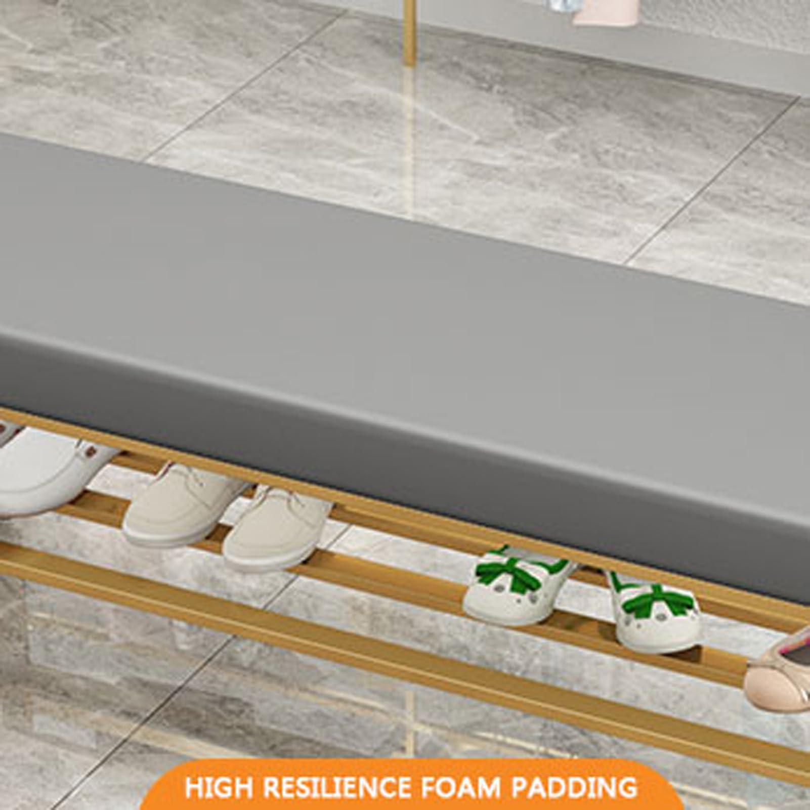 HomeLoft Basics Shoe Storage Bench Entryway Bench Faux Leather Shoe Bench 2 Tier Upholstered Bench with Storage Shelf Long Bench Metal Frame