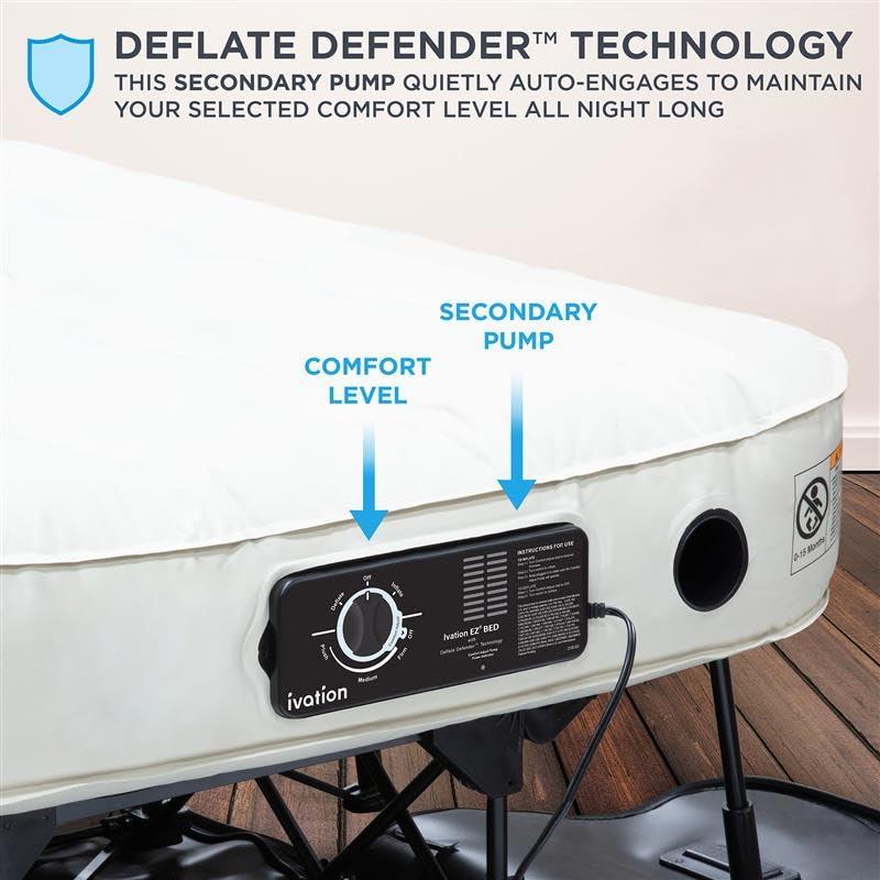 Ivation Ivation EZ-Bed (King) Air Mattress with Deflate Defender Technology Dual Auto Comfort Pump and Dual Layer Laminate Material - AirBed Frame & Rolling Case for Guest, Travel, Vacation, Camping