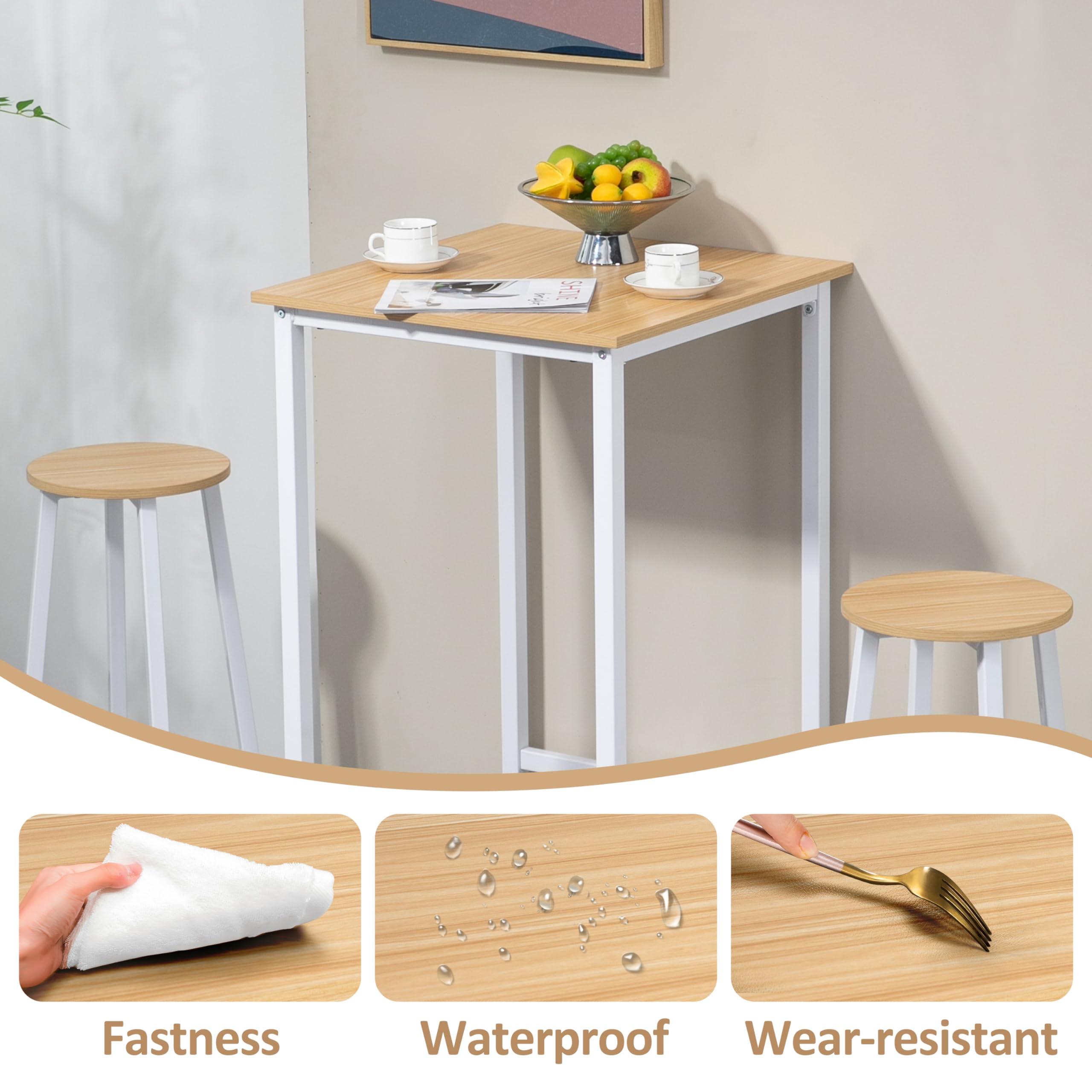 Finnhomy Finnhomy Bar Table Set, 23.6\" Pub Table High Top Table, Square Bar Height Table, Bar Table with Stools, Kitchen Table Set for 2, Industrial Breakfast for Kitchen, Living Room, Oak Beige and White