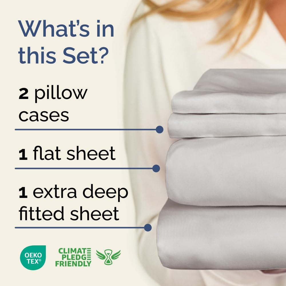 CGK Unlimited Extra Deep Pocket King Sheets - 4 Piece Breathable & Cooling Bed Sheets - Hotel Luxury Bed Sheet Set - Soft, Wrinkle Free & Comfy - Easily Fits Extra Deep Mattresses - Deep Pocket French Grey Sheets