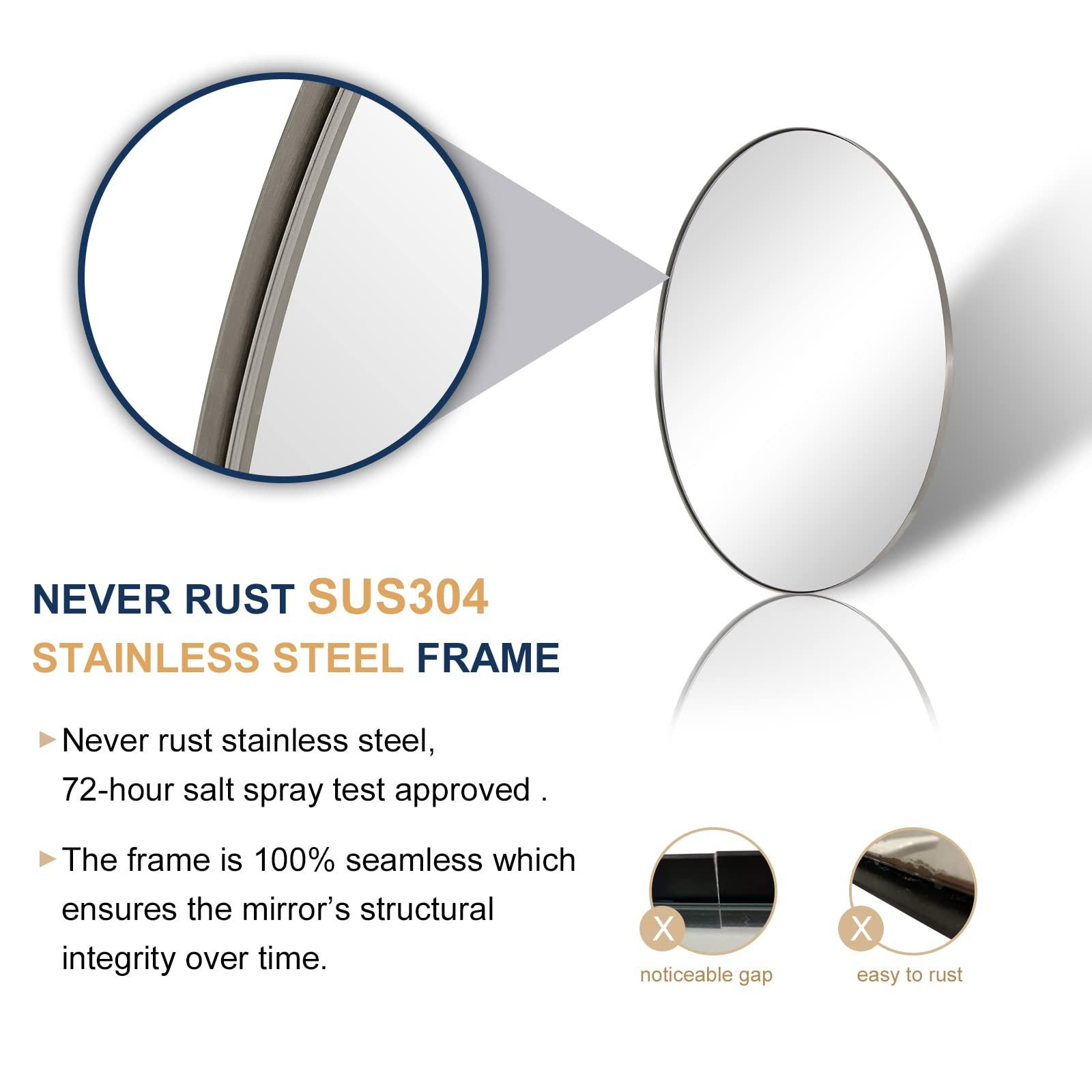 ANDY STAR ANDY STAR Brushed Nickel Oval Wall Mirror, 20x28, Modern Bathroom Mirror, Sturdy Stainless Steel Frame, Clear Reflection, Anti-Corrosion Backboard