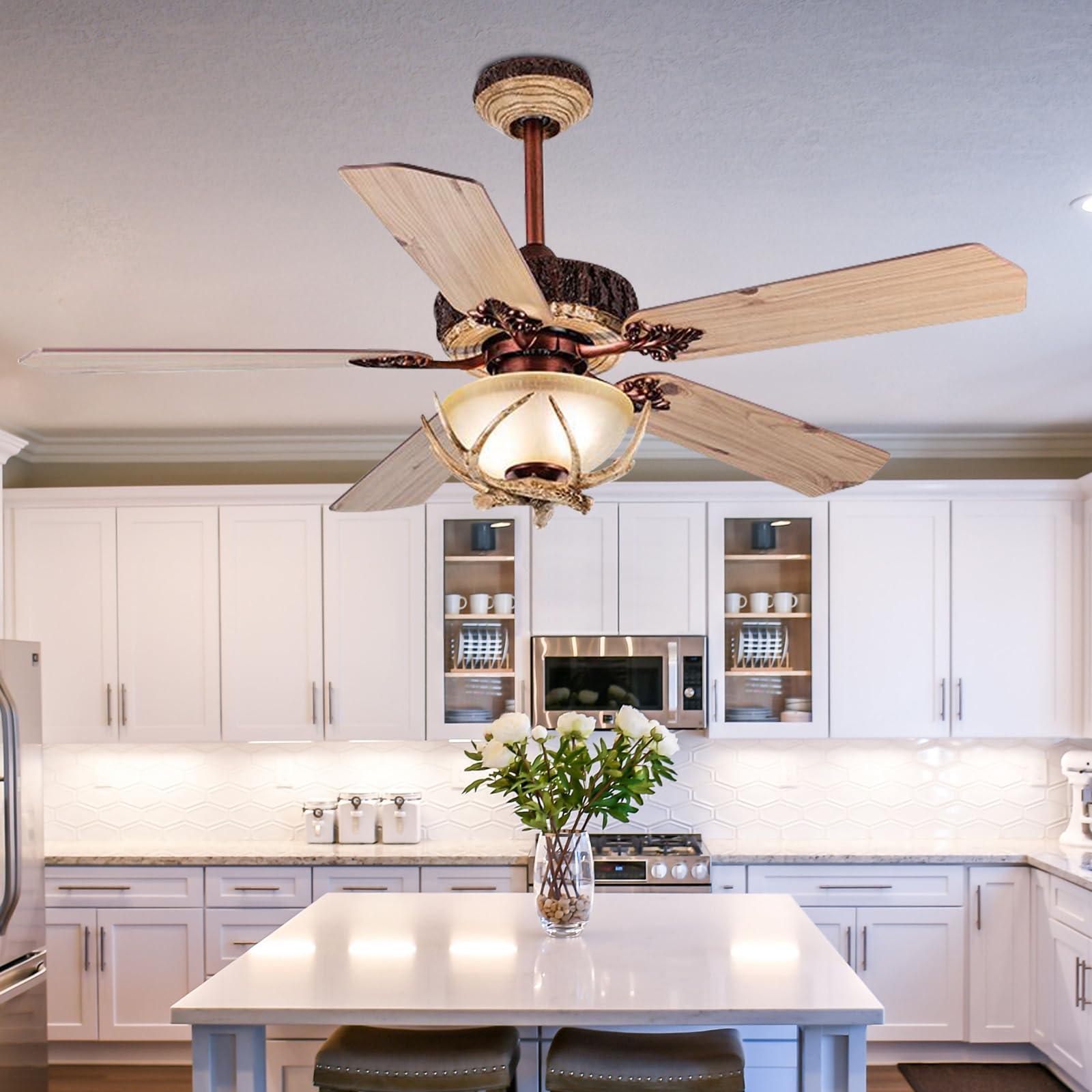 Tropwellhouse Tropwellhouse Indoor Rustic Ceiling Fan with Light and 5 Wood Blades, Modern Antler Ceiling Fan Homer Decoration for Bedroom Living Room Farmhouse Chandelider Fan with Remote of 52Inch (Bronze)