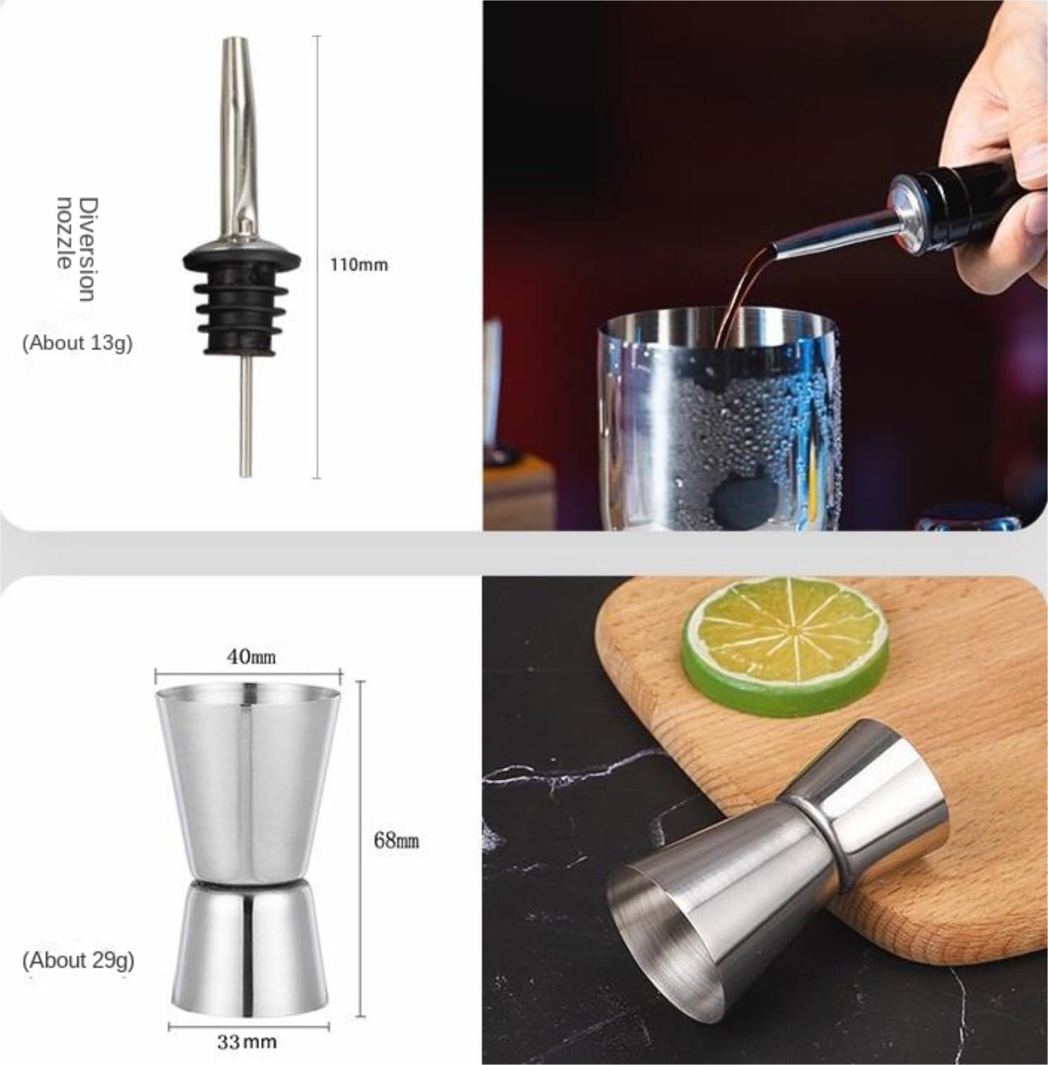 DRMEE DRMEE Bartender Kit 10 Piece Cocktail Shaker Set with Bamboo Stand Stainless Steel Bartender Kit Bar Tools Set Professional Bar Tools, 700ml