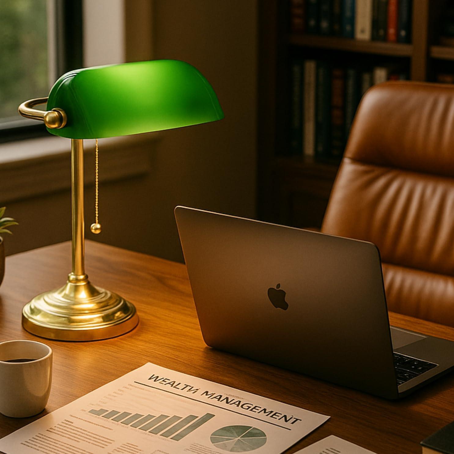 LIGHTACCENTS LIGHTACCENTS Traditional Bankers Desk Lamp with Green Glass Shade and Nickel Finish - Classic Study Light Perfect for Office and Home Workspace - Elegant Small Banker Lamp for Reading