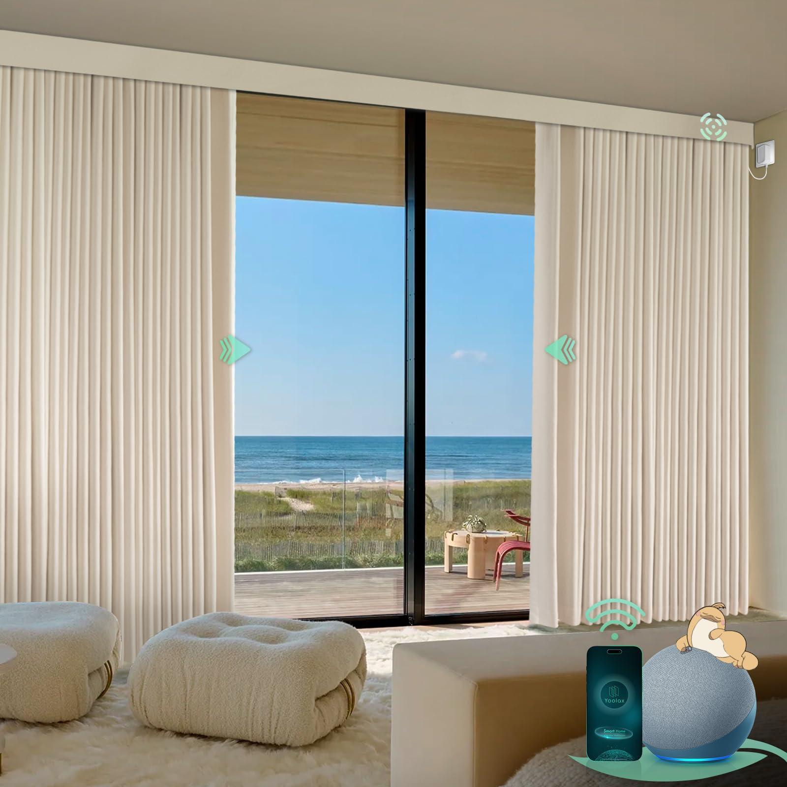 Yoolax Yoolax Smart Retractable Curtain Compatible with Alexa and Google Home, Motorized Curtain Hardwired with Remote Customized Size (Champagne)