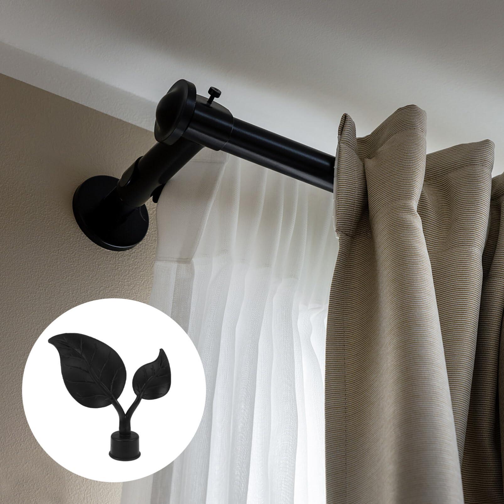 VOSAREA 4Pcs Curtain Rod Finials Drapery Rod Finials Leaf Shaped Curtain Pole End Caps Window Curtain Rod Head Plugs Black