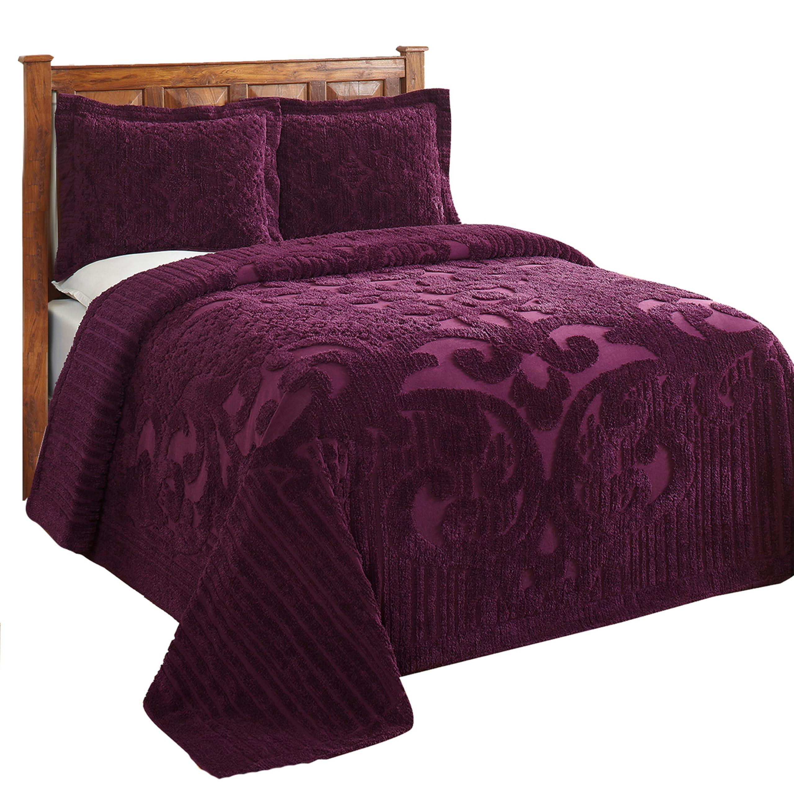 Better Trends Better Trends 1 Piece Bedspread 100% Cotton Chenille Bedspreads Coverlet Luxurious Medallion Pattern Bedspread Queen Size 102\" X 110\" Soft Lightweight Plum Tufted All Season Bedding Ashton Collection