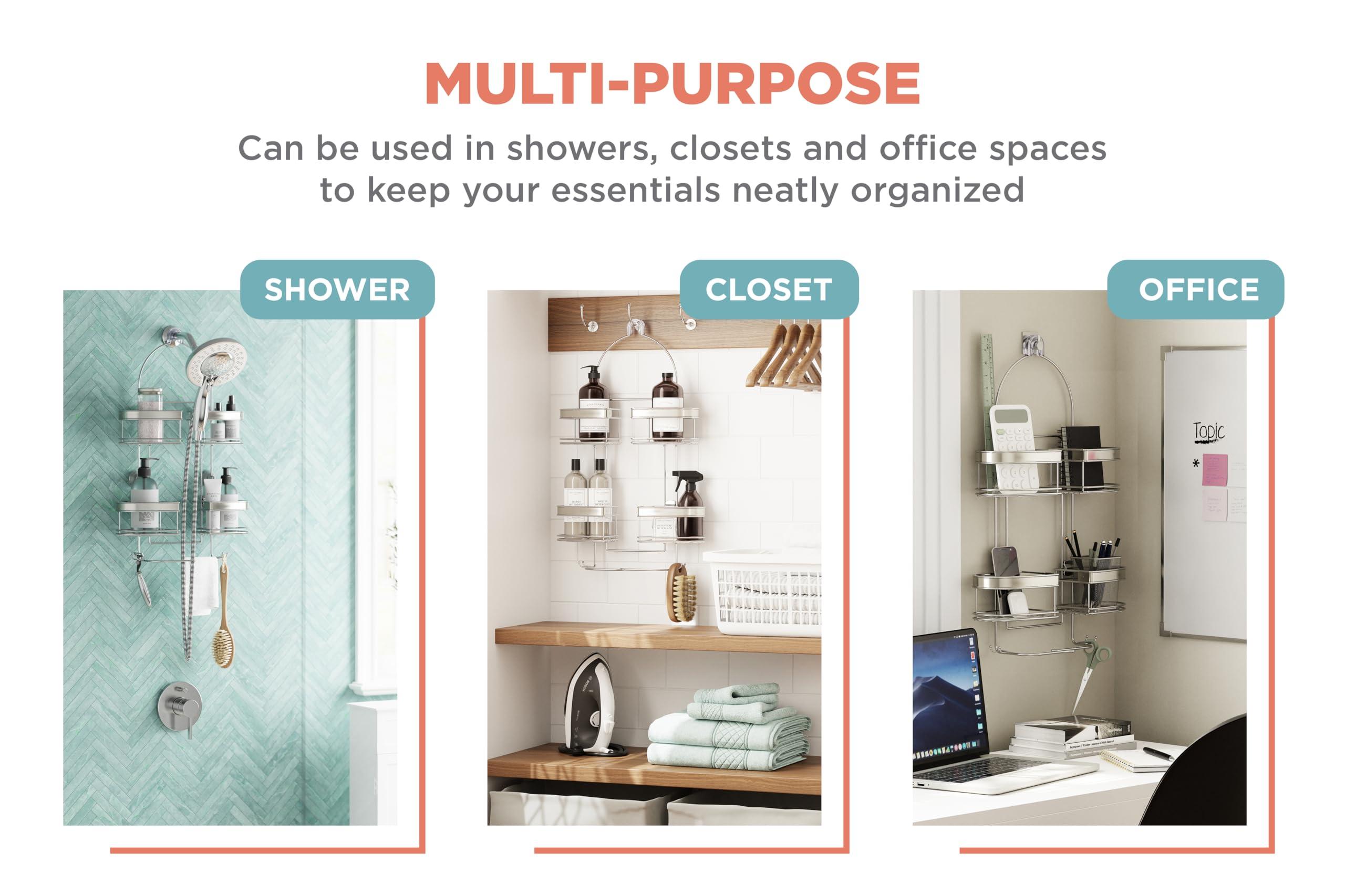 Zenna Home Zenna Home Hanging Shower Caddy with 4 Expandable Baskets, Razor Holders, and Hooks, Stainless Steel Rust Resistant Shower Rack, No Drilling, Fits Handheld Shower Hoses Over Shower Head Organizer