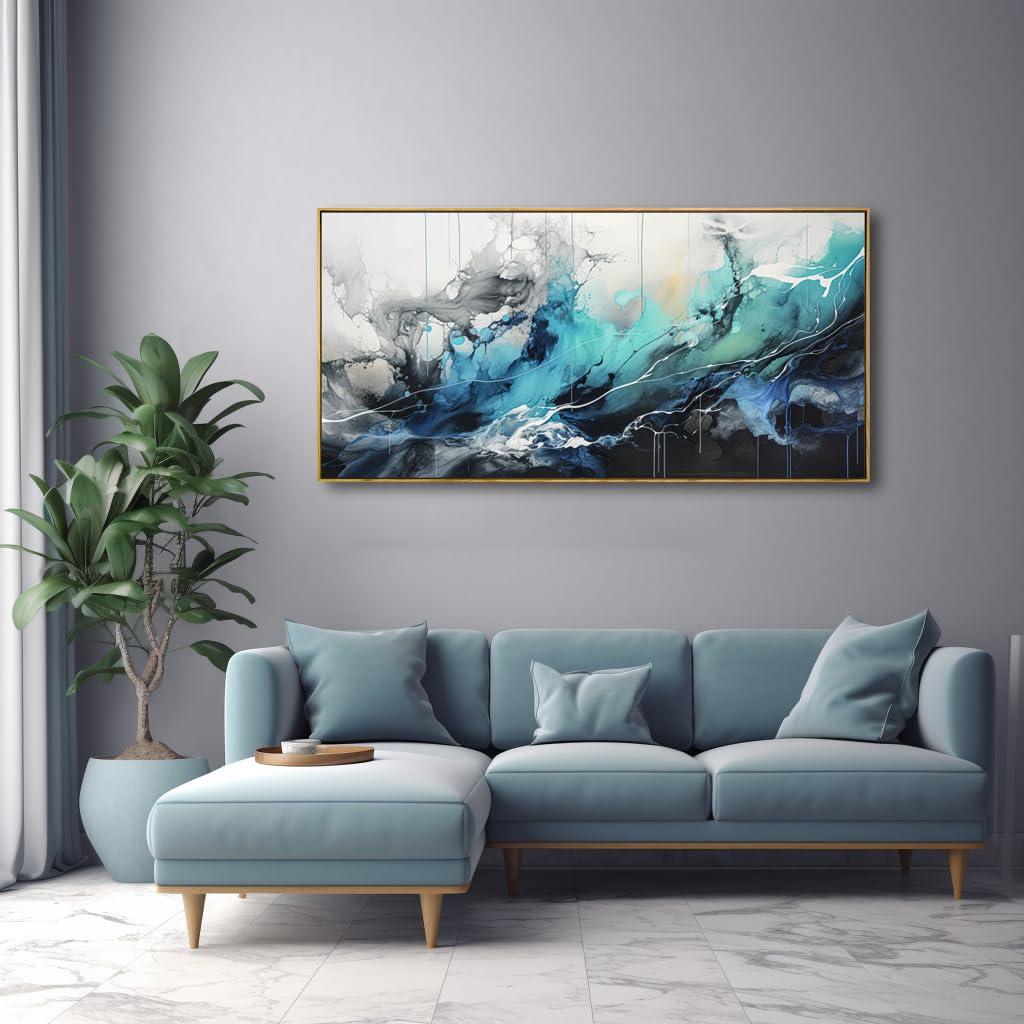 liysawg Wall Art Abstract Canvas Painting Teal Blue Modern Artwork for Living Room Bedroom Dining Room Home Office Decor 30\"x60\" with Framed