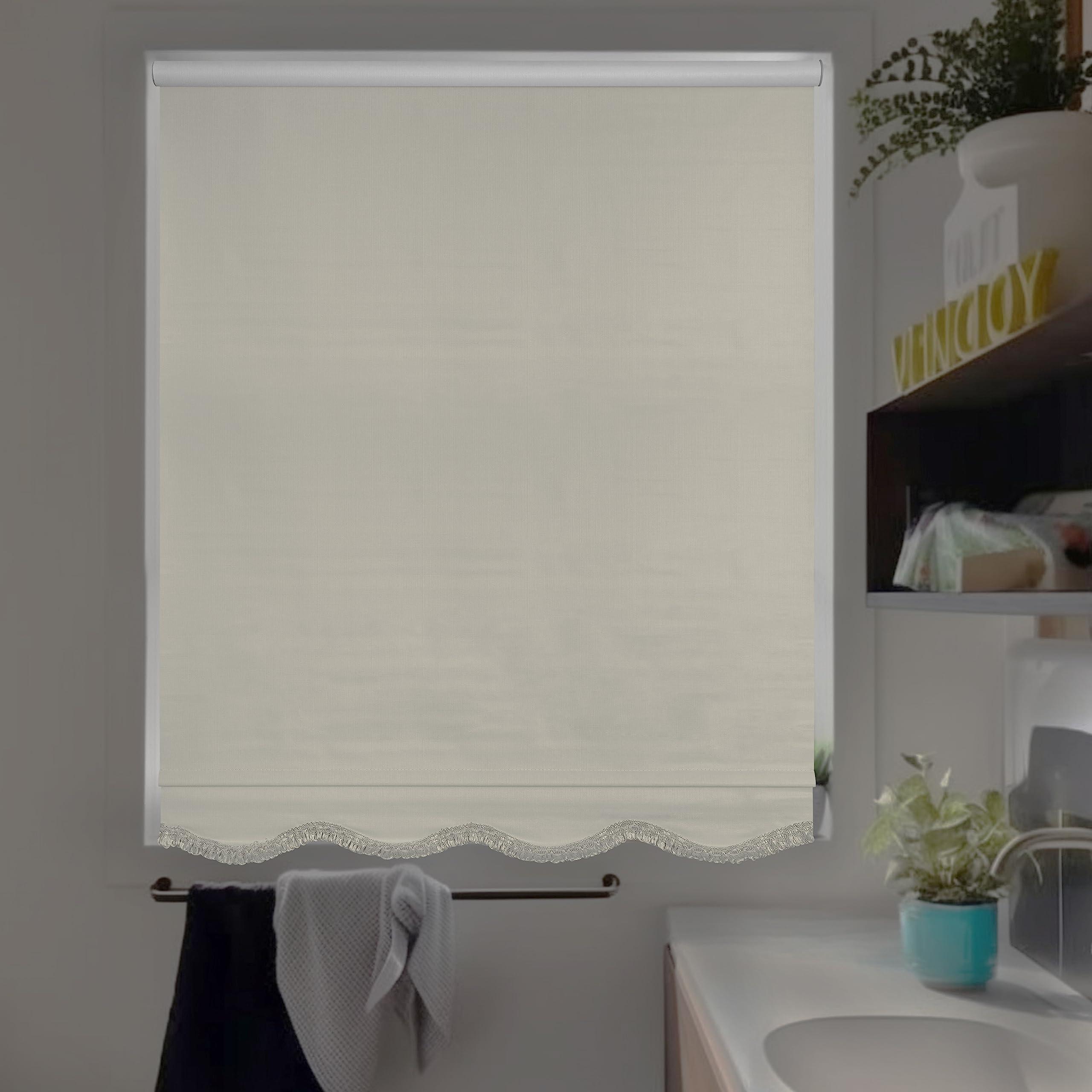 CHICOLOGY CHICOLOGY Blackout Custom Roller Shades, Cordless Blinds, Window Shades for Home, Roller Window Shades,Window Treatments, Door Blinds, Blackout Shades, Ivory Textured (Fringe), 71.5" W X 64" H