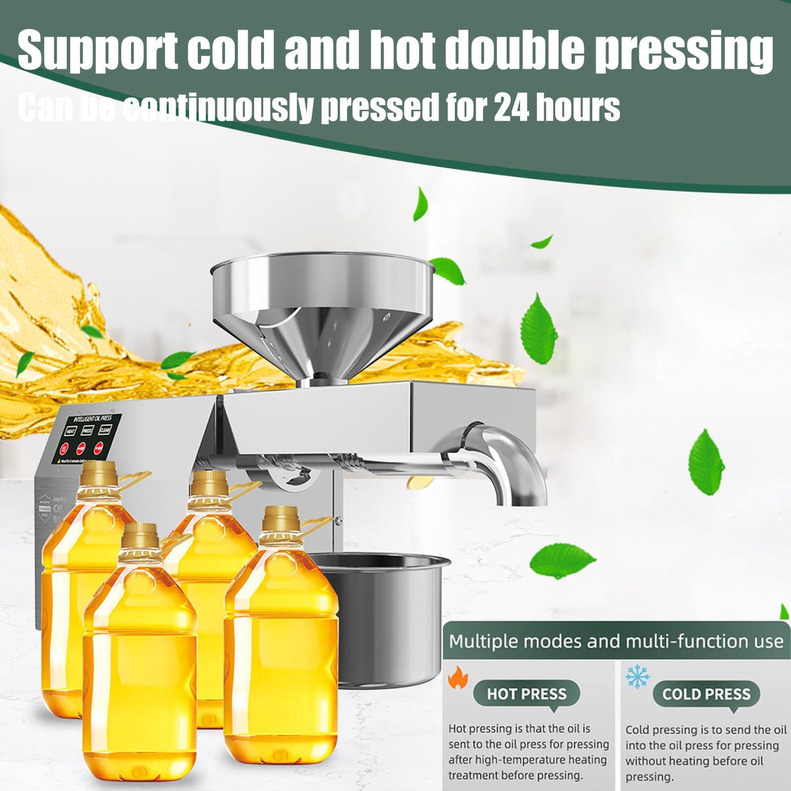 Fablestoryem Electric Oil Press Machine,Cold Hot Press All Stainless Steel Oil Extractor,820W Food Grade Automatic Oil Extractor for Commercial Home,Peanut Sesame Canola Coconut Sunflower Seeds,110V