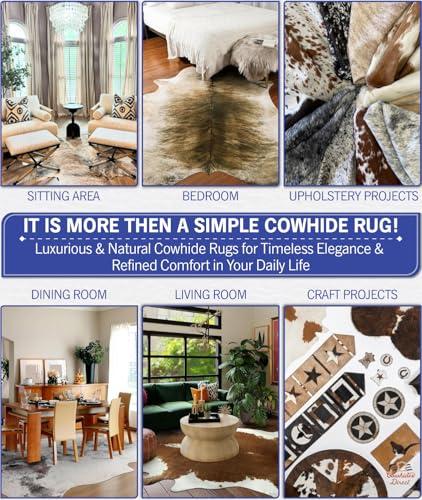 Cowhides Direct Cowhides Direct Genuine Cowhide Rug (Salt & Pepper) - Authentic Cow Rug with Non-Slip Suede Backing - Cow Rugs for Living Room, Bedroom & More - Decorative Rug (Black, 6x6 L)