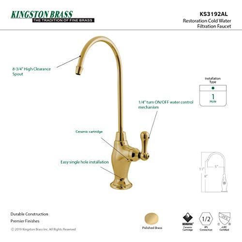 Kingston Brass Kingston Brass Gourmetier KS3192AL Restoration Single Handle Water Filtration Faucet, Polished Brass, 10.81 x 4.63 x 1.75