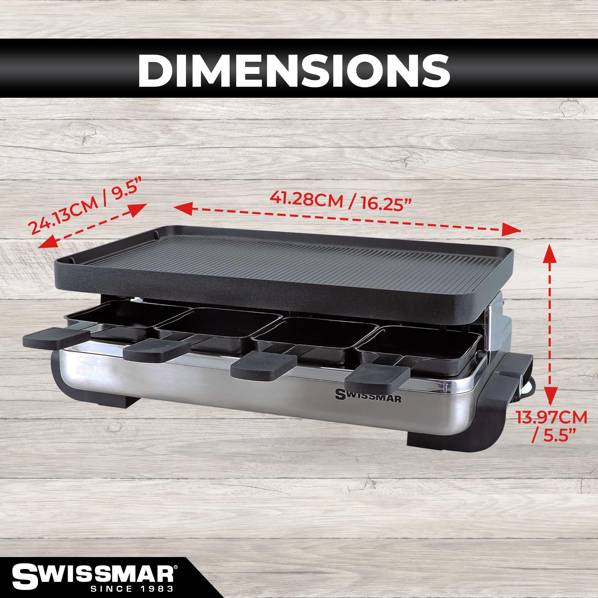 Swissmar Swissmar Classic Raclette Party Grill with Reversible Cast Aluminum Non-Stick Grill Plate/Crepe Top, Outdoor & Indoor Electric BBQ Grill, Samgyupsal Griller - Brushed Stainless Steel - 8-Person