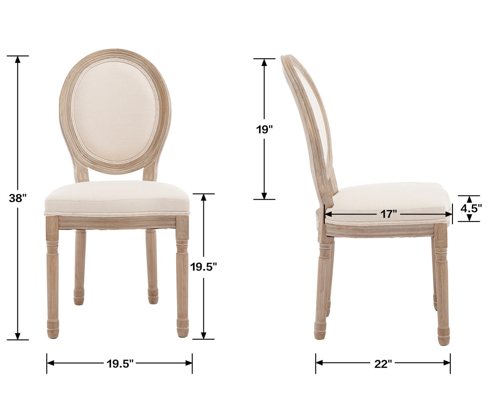 chairus chairus Farmhouse Dining Chairs Set of 4, French Country Dining Room Chairs Vintage Fabric Upholstered Chair with Round Back Dark Wood Legs, Beige 4 PCS