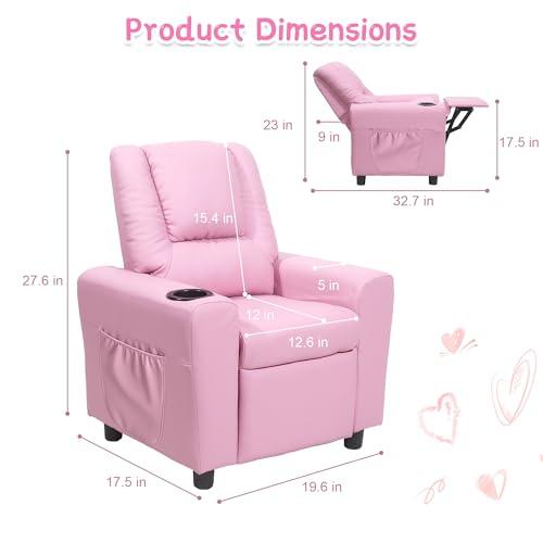 hzlagm hzlagm Kids Recliner Chair with Cup Holder, Toddler Recliners for Kids Age 0-5 with Side Pockets and Non-Slip Footstool, Child Recliners for Girls Boys Kids Room, Children\'s Rooms, Pink