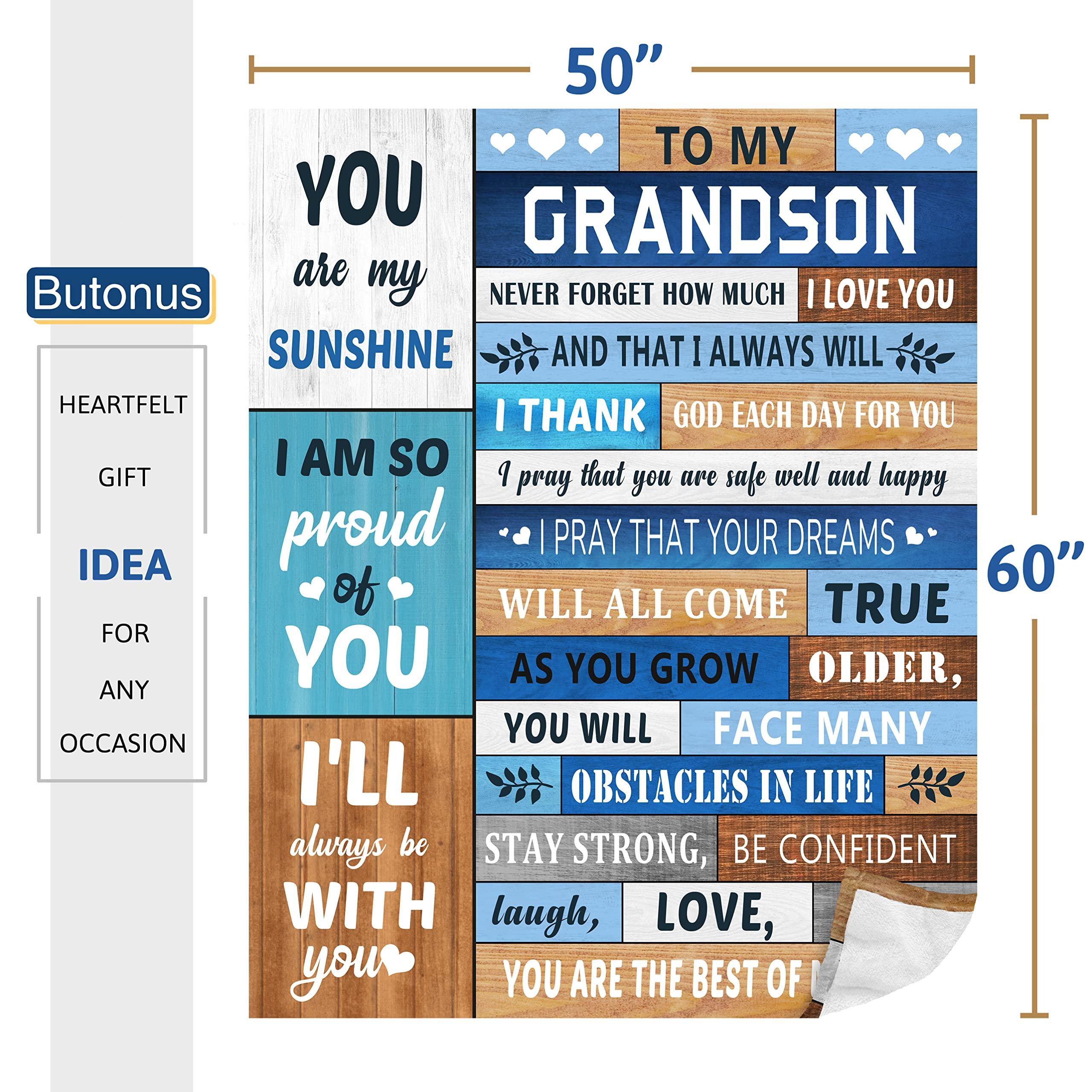 Butonus Grandson Gifts from Grandma Grandpa,to My Grandson Blanket 60x50,Grandson Birthday Gifts,Gifts for Grandson from Grandma Grandpa,Valentines Day Birthday Graduation for Grandson