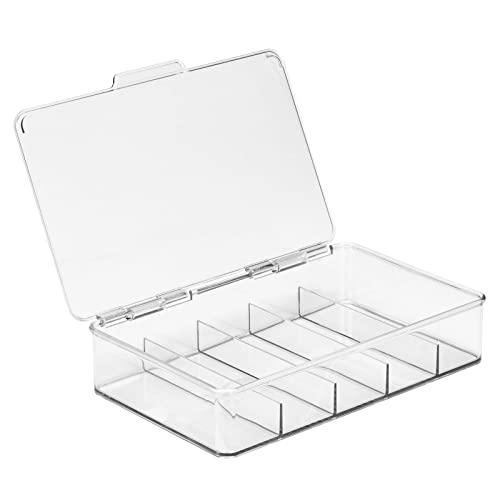 mDesign mDesign Plastic Stackable Eyeglass Case Storage Organizer with Hinged Lid for Unisex Sunglasses, Reading Glasses, Fashion Eye Wear, Protective Glasses, 5 Sections, Ligne Collection - 2 Pack - Clear