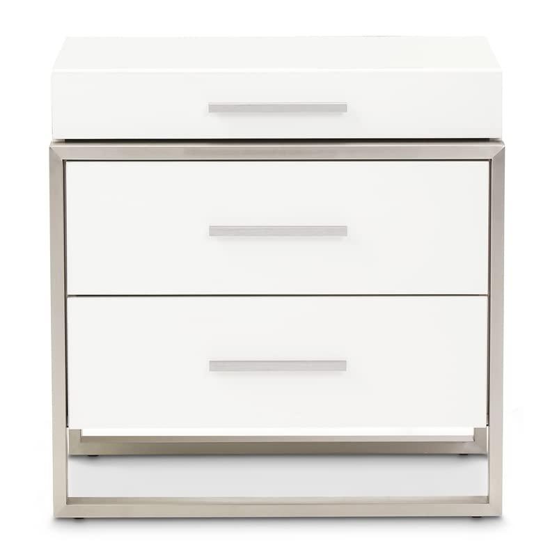Michael Amini Michael Amini Marquee 3-Drawer Nightstand in Cloud White