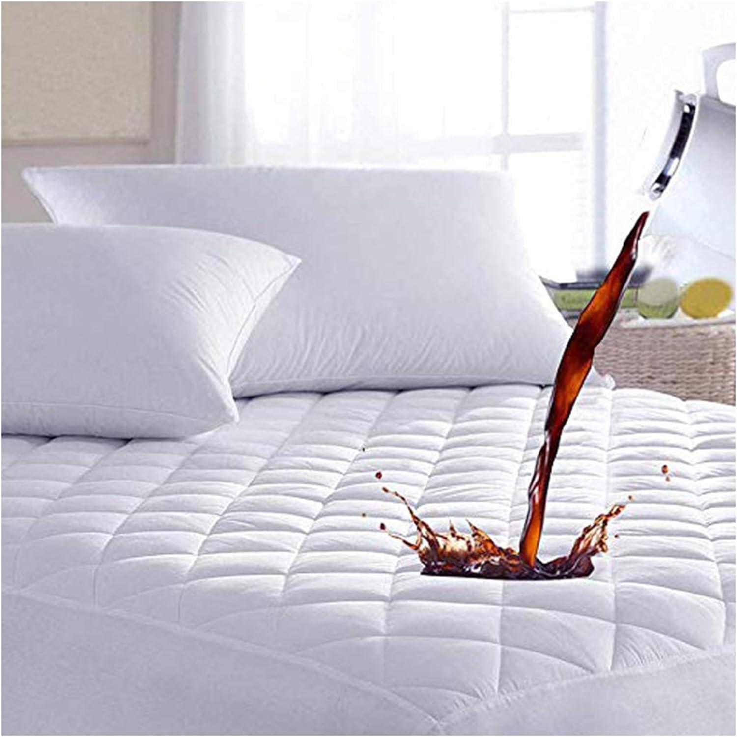 Tophacker White Waterproof Mattress Protector Wet Protecting Sheet Double Bed Size Extra Deep Fitted Sheet Non Noisy Comfy Sleep Mattress Cover Topper