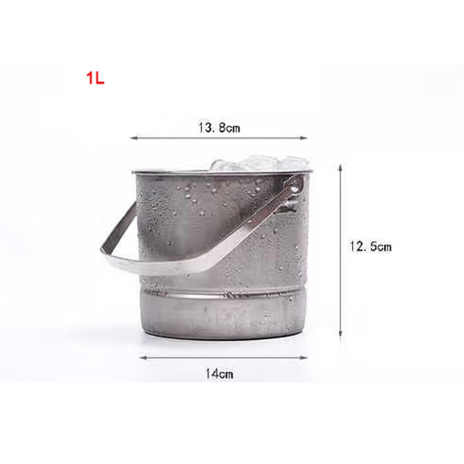 HEXEH Ice Bucket Stainless Steel Bucket Metal Beer Bucket 1L Silver Metal Pail Steel Container With Handle for Wine Champagne Bar Kitchen Indoor Outdoor Holiday Party Supplies Drinks Cooler/Beer Bucket