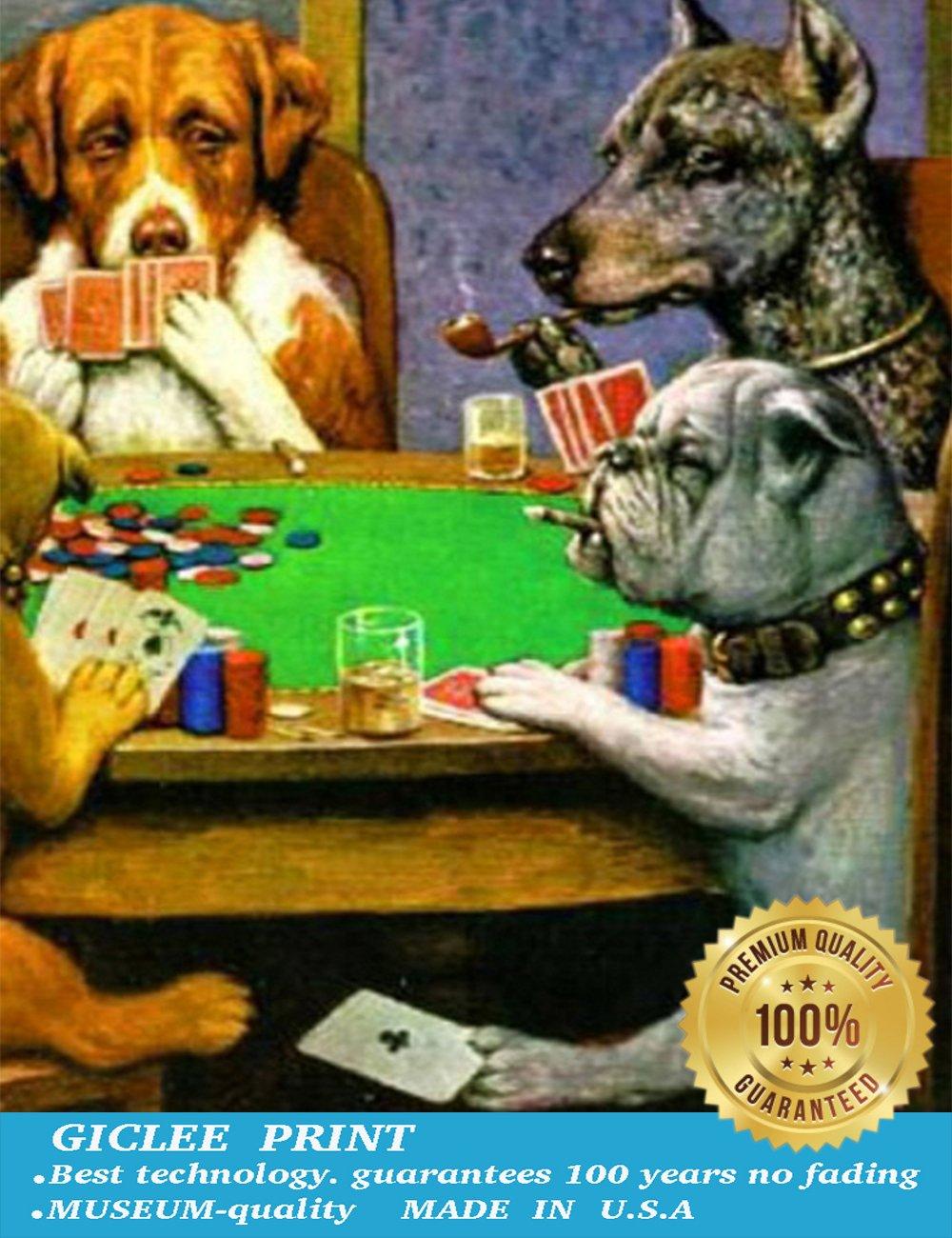 Eliteart ELITEART-Dogs Playing Poker by Cassius Marcellus Coolidge Oil Painting Reproduction Giclee Wall Art Canvas Prints-Framed Size:22\"x26\"