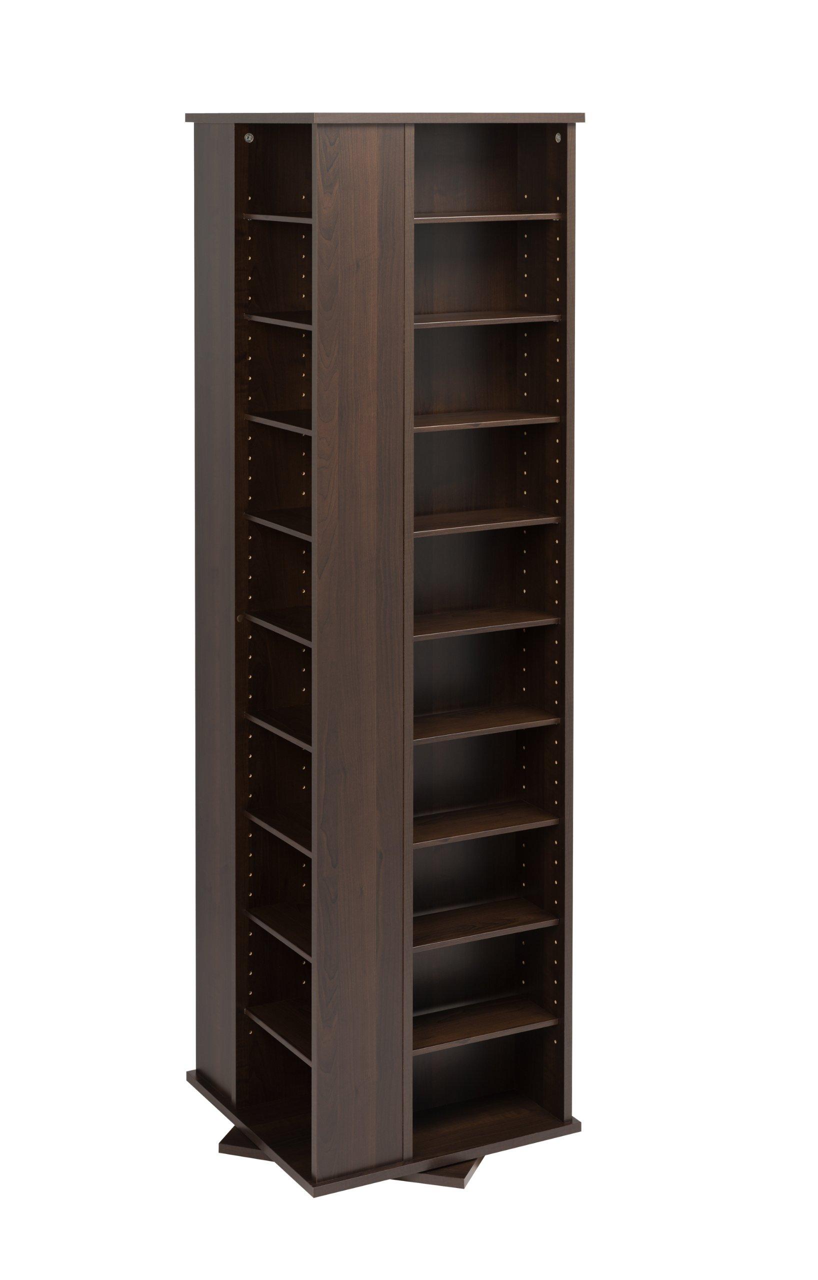 Prepac Prepac 4 Revolving Display Cabinet Media Storage, Large Four-Sided Spinning Tower, Espresso