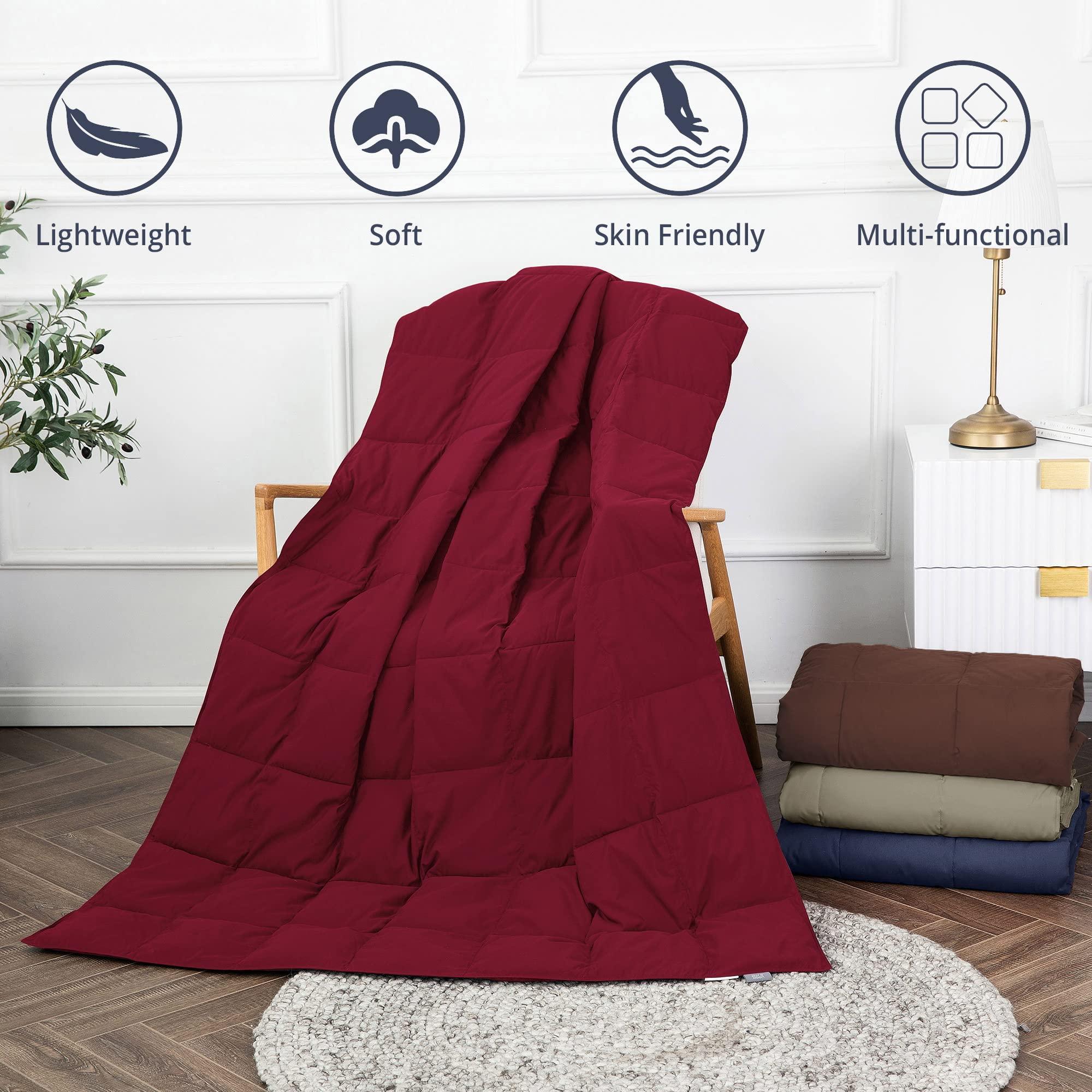 puredown Puredown Soft Feather Down Throw Blanket Lightweight Packable Couch Throw for Indoor and Outdoor Use, 50\"X70\", Wine