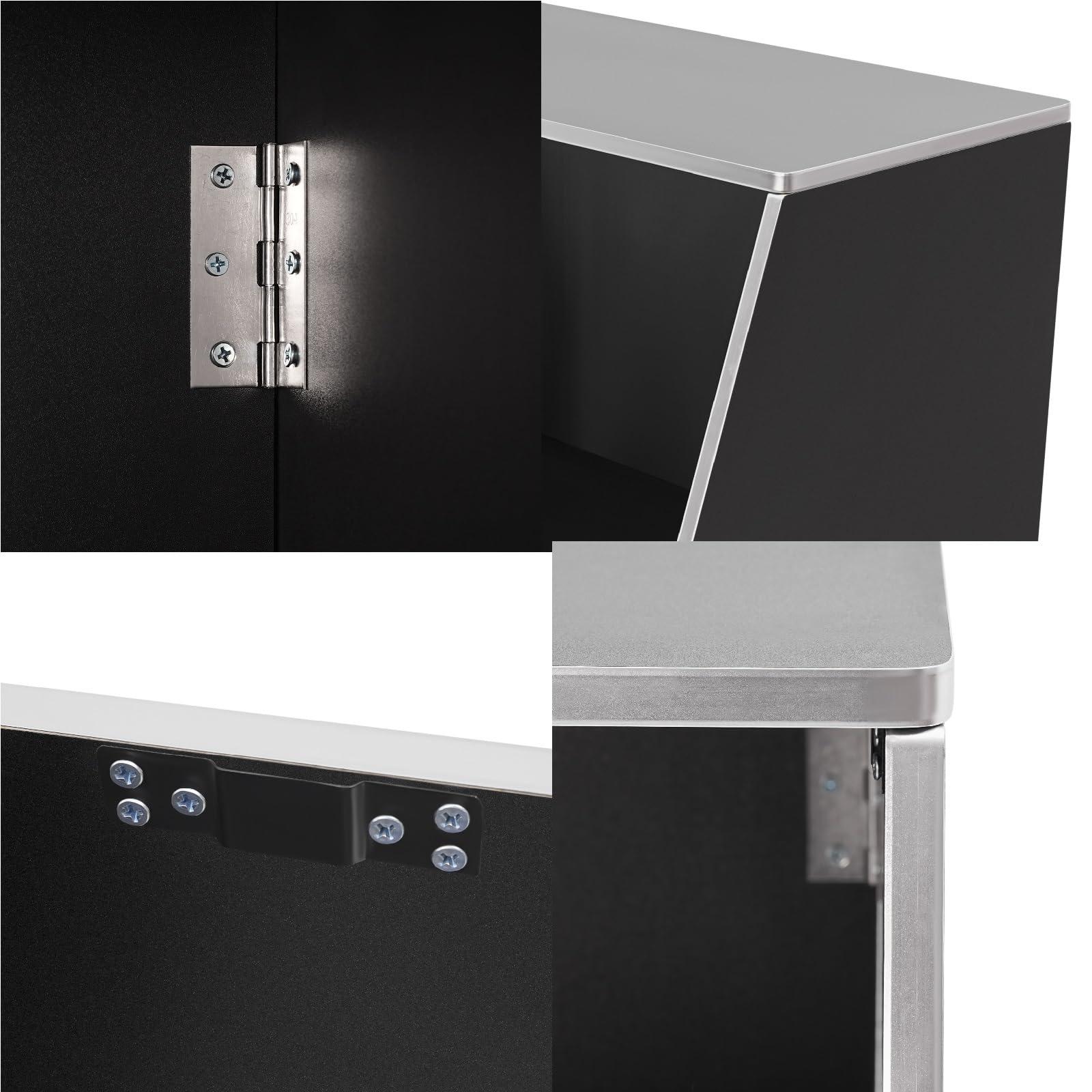 Pinelicorn Pinelicorn 4\' Folding Portable Event Bar with Top and Middle Shelves, Portable Bar Cabinet Mobile Bartender Station Mobile Laminate Foldable Bar Table for Parties and Events (Frosted Black)