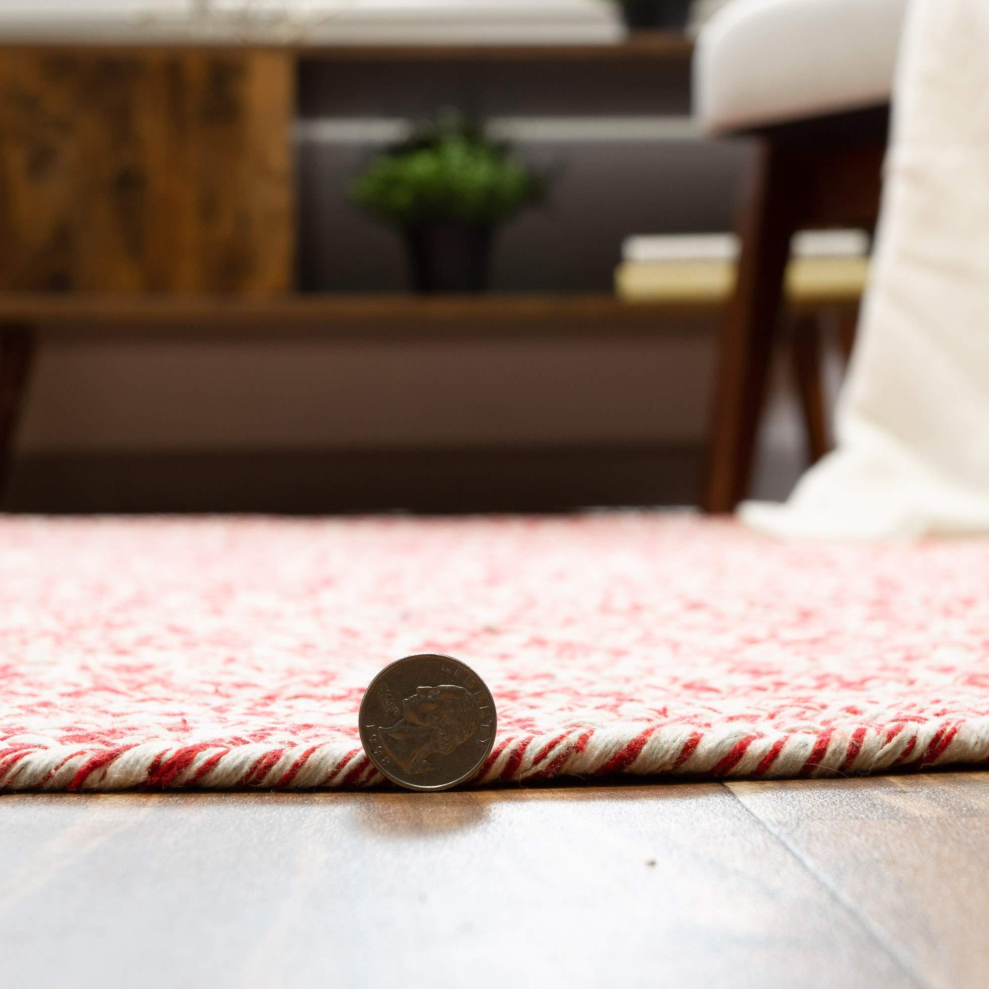 Super Area Rugs Super Area Rugs Farmhouse Braided Rug Cotton Kitchen Reversible Carpet, Red & White, 3' X 5' Oval