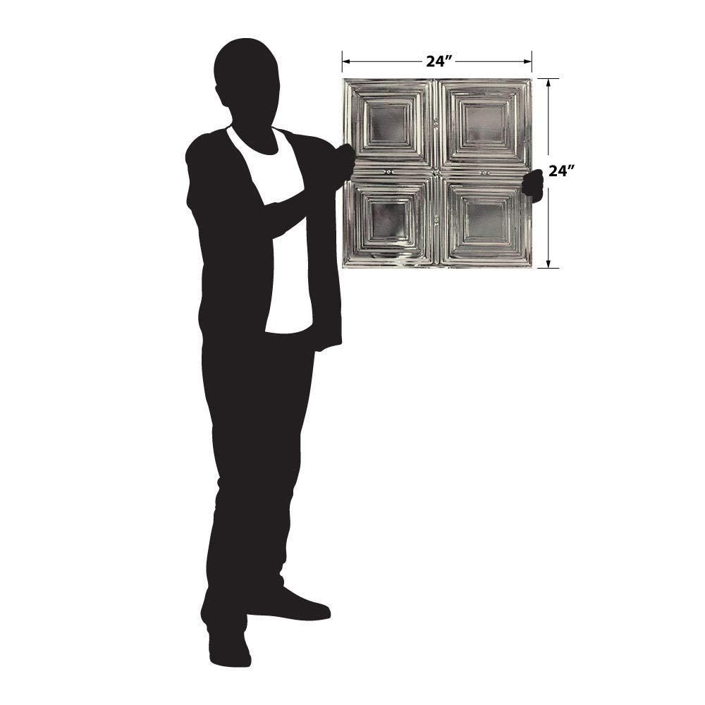 American Tin Ceilings American Tin Ceilings [5 Pack] 24\" x 24\" 100% Tin Nail-Up Ceiling Tiles | Pattern #1 Square Design with Modern Geometric Beveled Squares, for Ceilings & Walls | n-p01-raw