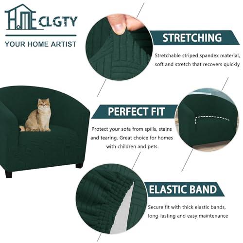 CLGTY CLGTY Club Chair Slipcover, Stretch Spandex Barrel Chair Cover Round Tub Chair Covers Non Slip Armchair Covers with Elastic Bottom for Living Room Bar Counter-Dark Green-1 Piece
