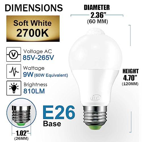 HEKEE HEKEE Motion Sensor LED Light Bulb 9W A19 PIR Built-in IR 60W Equivalent Bright 810 Lumens E26 Base Warm White Bulbs (2 Packs)