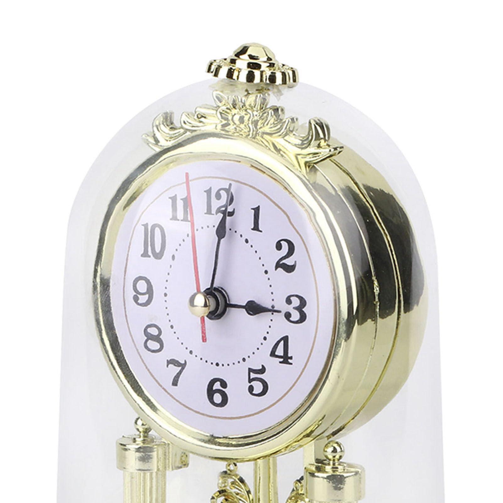 Honio Honio Clock Retro Glass Desk Clock Antique Room for Mute Retro Cover Stand Retro Decorated Table Clock Sundial Clocks (Gold)