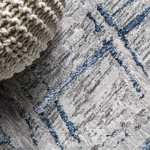 Eyely Eyely ROS201B-3 Silk Orchid Slant Modern Abstract Indoor Area Rug Transitional;Contemporary;Solid & Striped, Bedroom, Kitchen, Living Room, Easy-Cleaning, Non-Shedding, 3 X 5, Gray/Blue