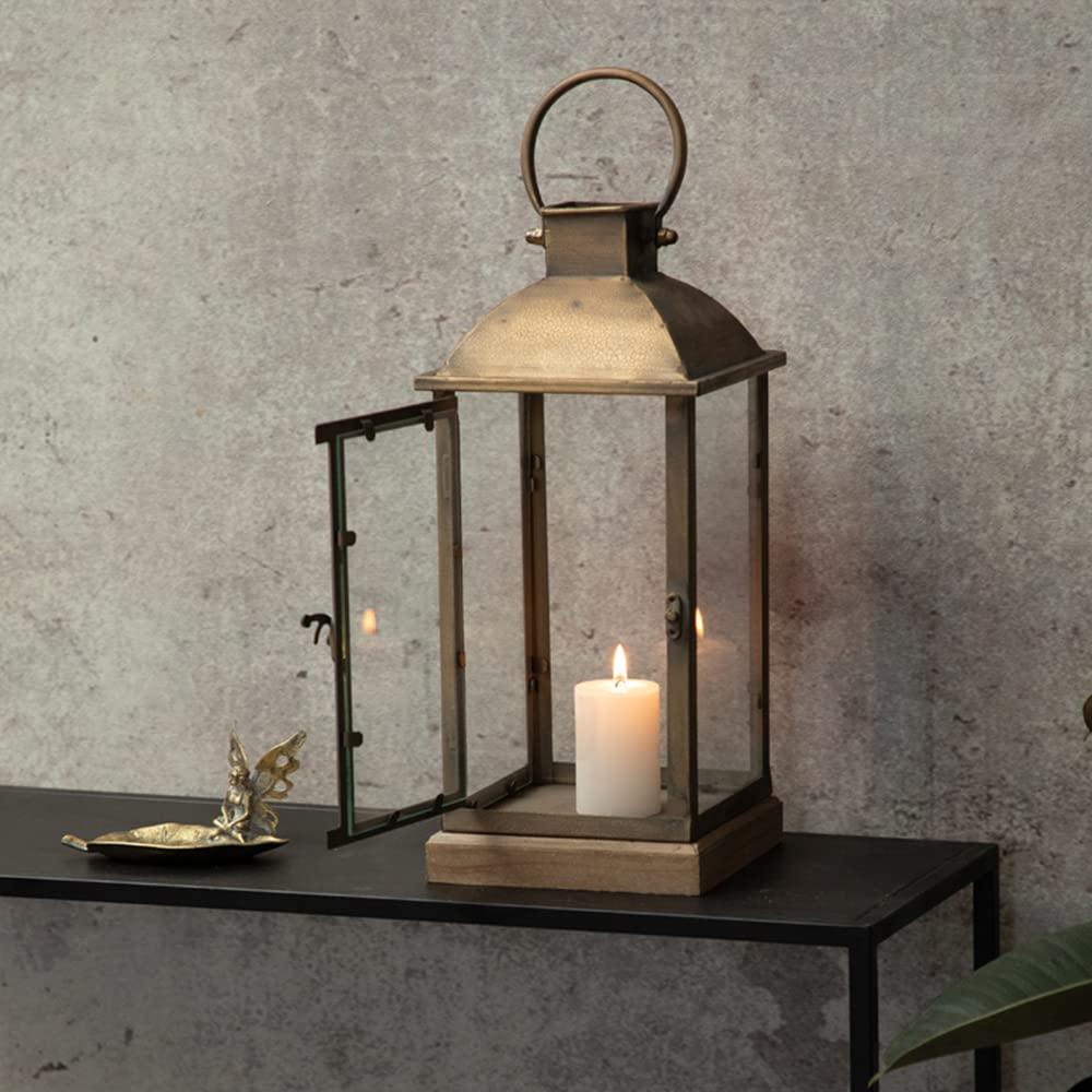 BOOMLATU BOOMLATU Gold Lantern Candle Holder Centerpiece 23.6in Tall,Metal Candle Lanterns with Glass for Indoor Outdoor Events Parities and Weddings (Large)