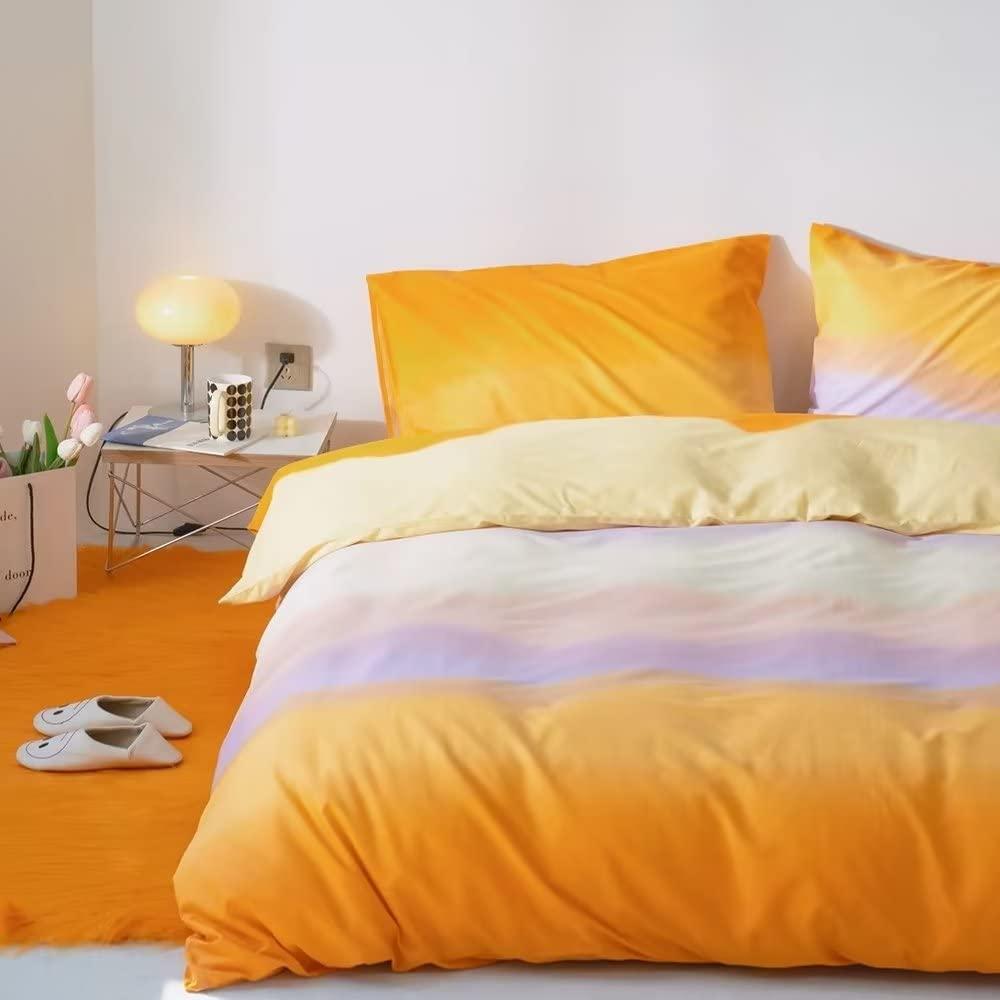 CLOTHKNOW CLOTHKNOW Yellow Orange Queen Comforter Sets 3Pcs Yellow Bedding Comforter Sets Abstract Queen Comforter Soft Yellow Comforter Sets Queen