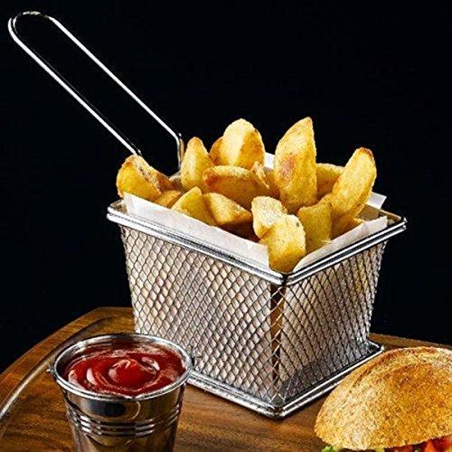 i Kito Stainless Steel Mini French Fries Basket Square Fryer Baskets, FDA Grade Kitchen Cooking Tool Food Presentation Tableware (Small 4inch 2pcs pack)