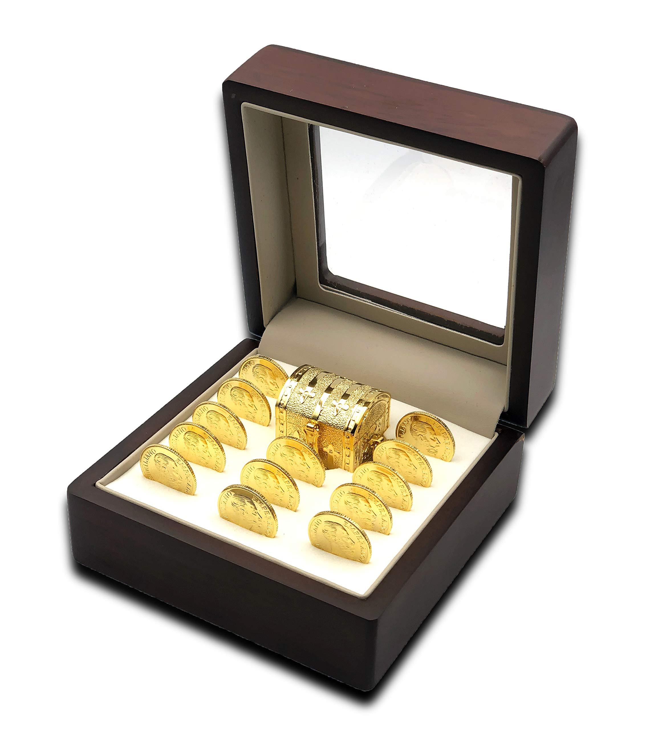 Glam Wedding Wedding Accessories Arras para Boda - Unity Coins Set Arras Matrimoniales Handmade Decorative Classic Coins, Chest And Box (San Benito)