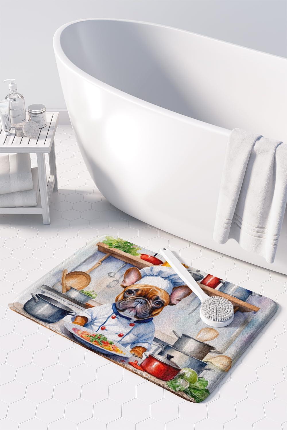 Caroline's Treasures Caroline's Treasures French Bulldog The Chef Memory Foam Kitchen Mat Machine Washable Anti-Fatigue Mat Cushion Comfort Bath Mat or Kitchen Rug